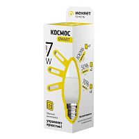 Лампа светодиодная Космос Smart С37 Свеча Е27 220В 7Вт 3000К 3 режима 37х99мм картинка 